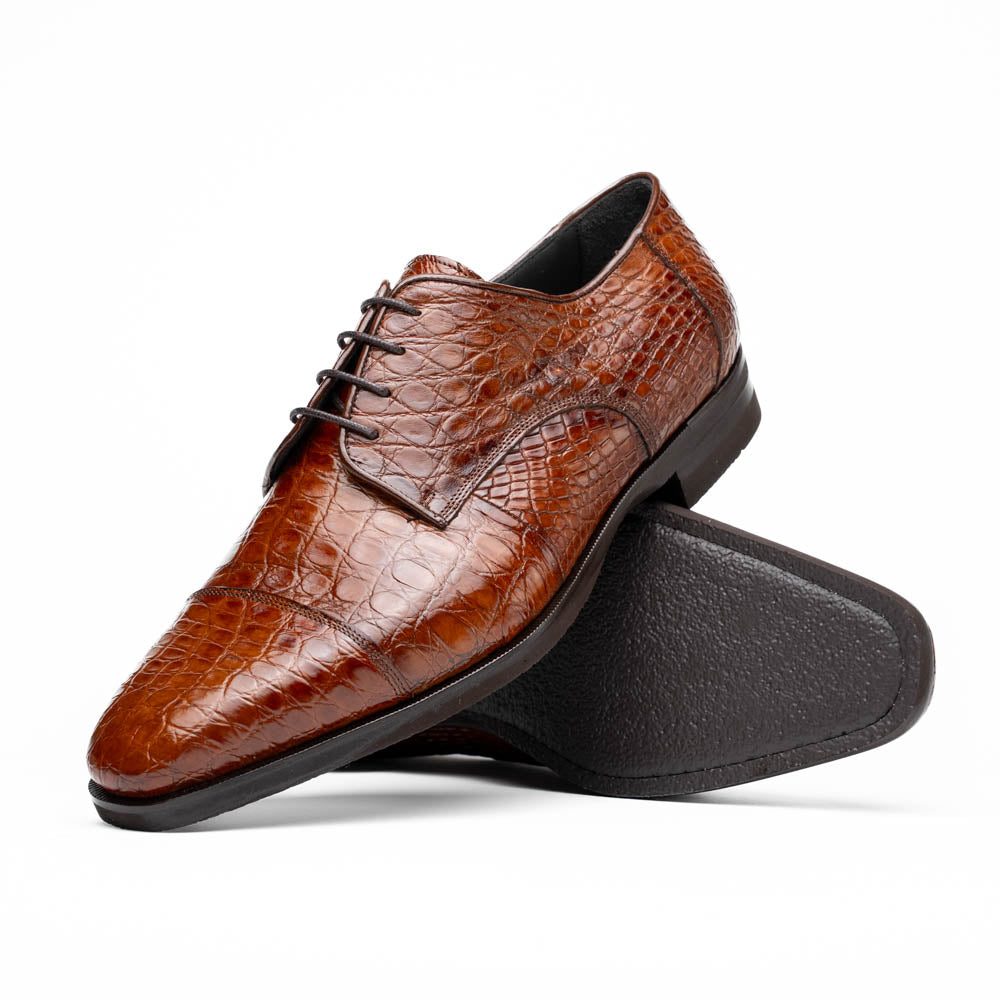 Andrea Crocodile Lace Up in Cognac by Zelli Italia