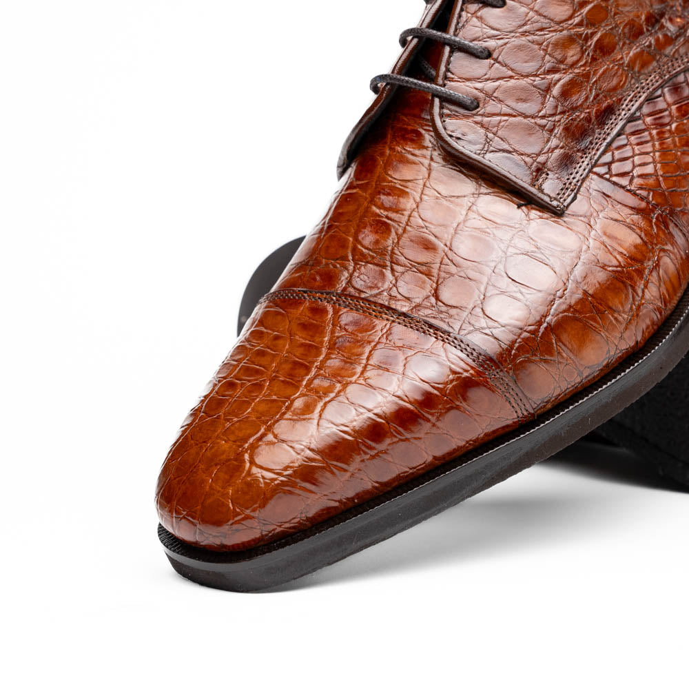 Andrea Crocodile Lace Up in Cognac by Zelli Italia