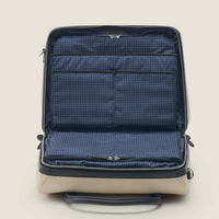 Duffle Suitcase in Beige Herringbone Waxed Canvas with Black Leather Trim by Wool & Oak