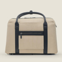 Duffle Suitcase in Beige Herringbone Waxed Canvas with Black Leather Trim by Wool & Oak