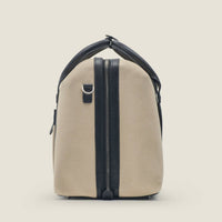 Duffle Suitcase in Beige Herringbone Waxed Canvas with Black Leather Trim by Wool & Oak