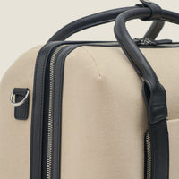 Duffle Suitcase in Beige Herringbone Waxed Canvas with Black Leather Trim by Wool & Oak
