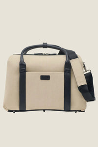 Duffle Suitcase in Beige Herringbone Waxed Canvas with Black Leather Trim by Wool & Oak