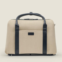 Duffle Suitcase in Beige Herringbone Waxed Canvas with Black Leather Trim by Wool & Oak