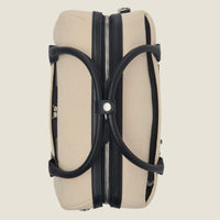Duffle Suitcase in Beige Herringbone Waxed Canvas with Black Leather Trim by Wool & Oak