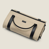 Nova - The Original Garment Roller Duffle in Beige Herringbone Waxed Canvas with Black Leather Trim by Wool & Oak
