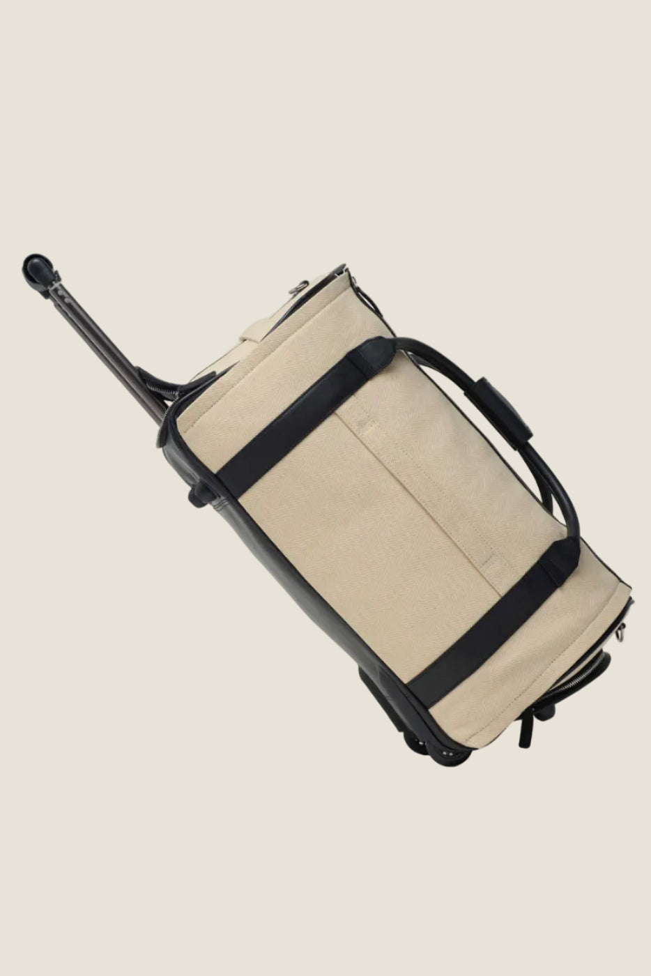 Nova - The Original Garment Roller Duffle in Beige Herringbone Waxed Canvas with Black Leather Trim by Wool & Oak