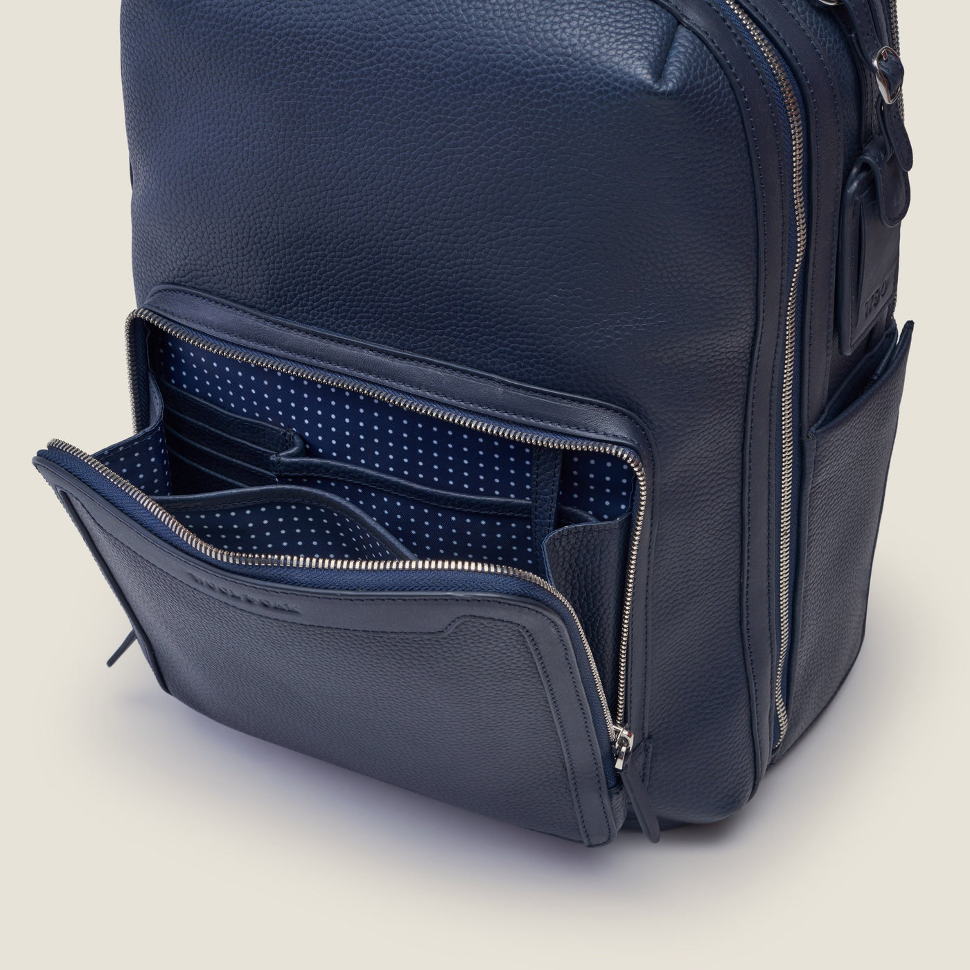 Pilot Leather Travel Backpack in Navy by Wool & Oak