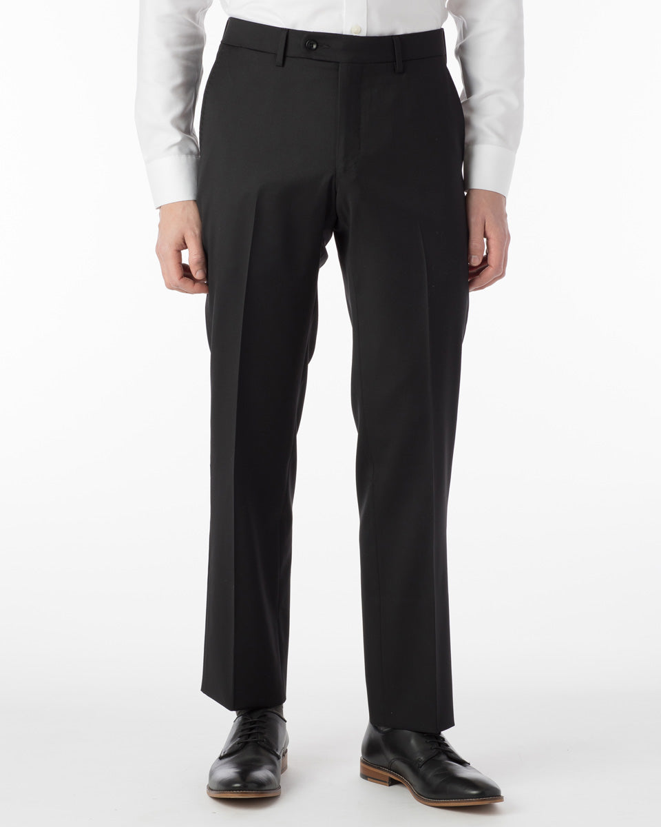 Super 130s Loro Piana Wool Gabardine Flat Front Trouser in Black (Choi