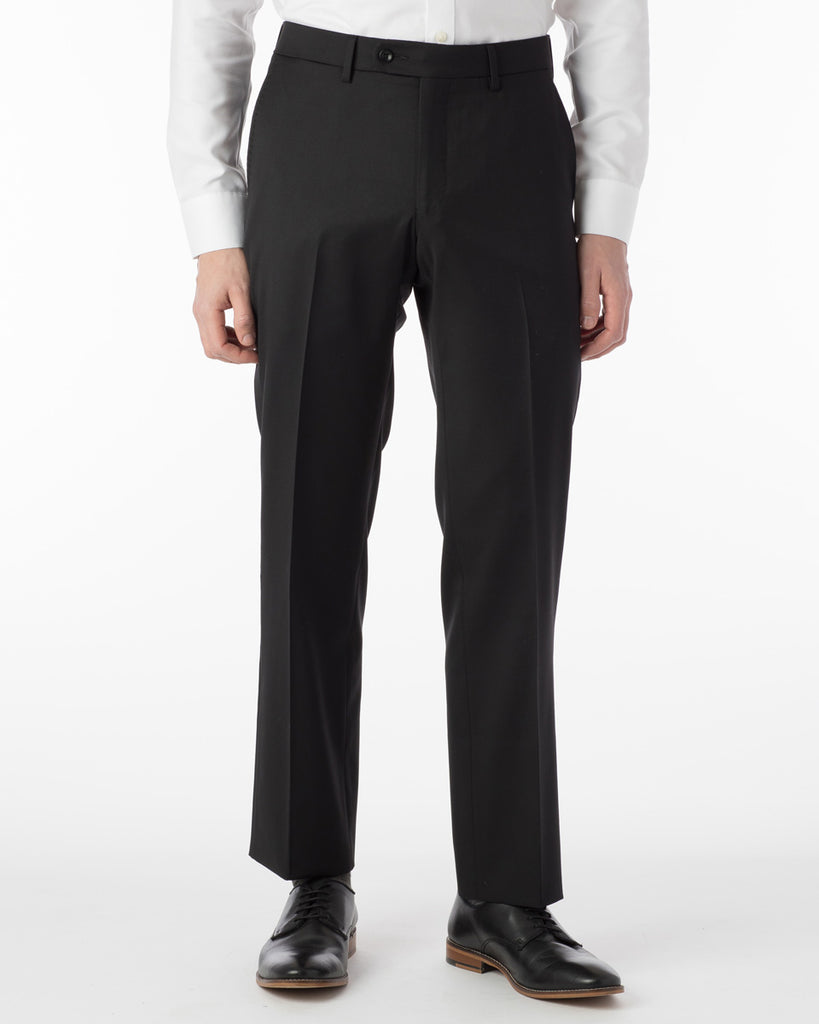 Super 130s Loro Piana Wool Gabardine Flat Front Trouser in Black (Choi