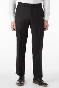 Super 130s Loro Piana Wool Gabardine Flat Front Trouser in Black, Size 32 (Park Traditional Fit) by 6 East by Ballin