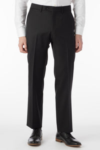 Super 130s Loro Piana Wool Gabardine Flat Front Trouser in Black, Size 32 (Park Traditional Fit) by 6 East by Ballin