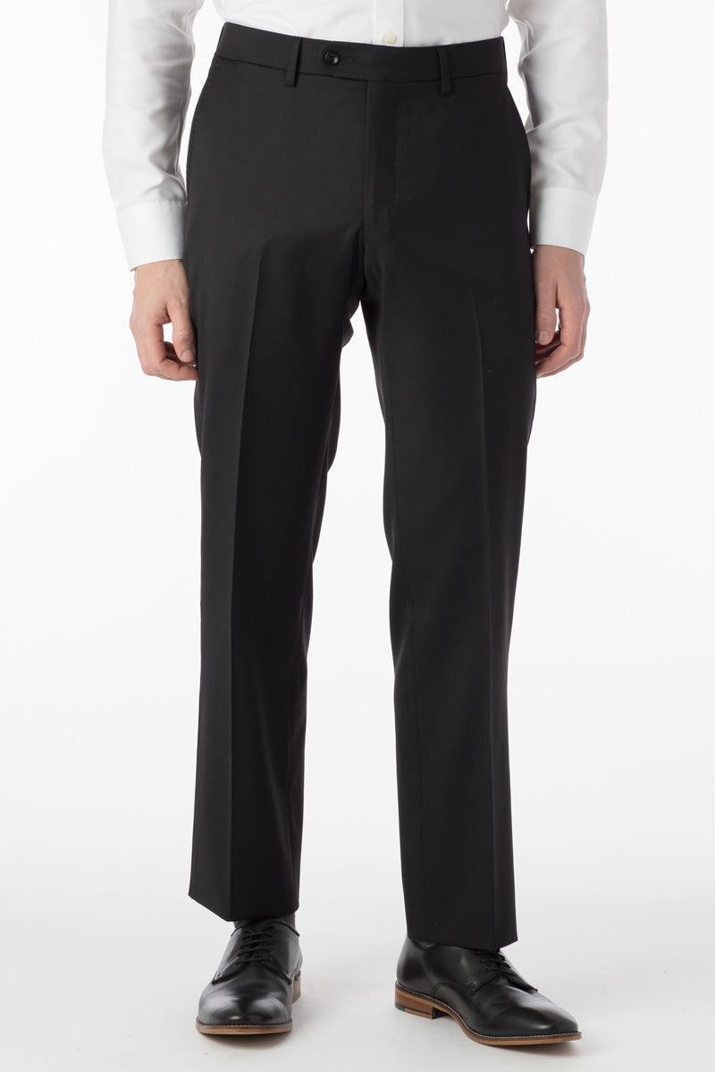 Super 130s Loro Piana Wool Gabardine Flat Front Trouser in Black, Size 32 (Park Traditional Fit) by 6 East by Ballin