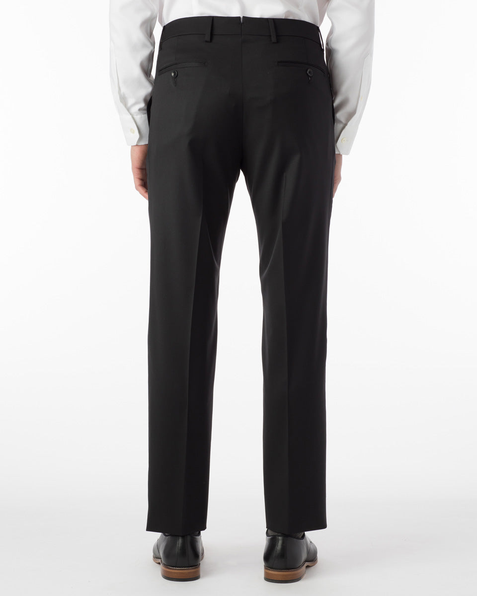 Super 130s Loro Piana Wool Gabardine Flat Front Trouser in Black, Size 32 (Park Traditional Fit) by 6 East by Ballin