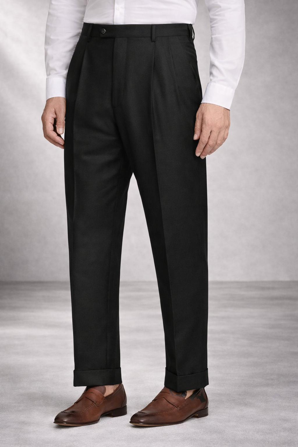 Bennett Double Pleated Super 120s Wool Serge Trouser in Black (Full Fit) by Zanella