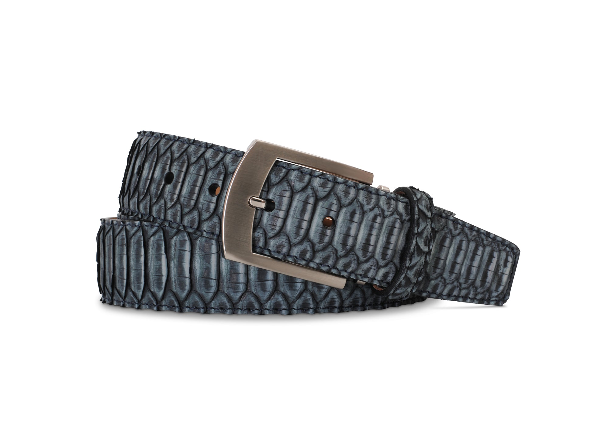 Sueded Back-Cut Python Belt in Black by Brookes & Hyde
