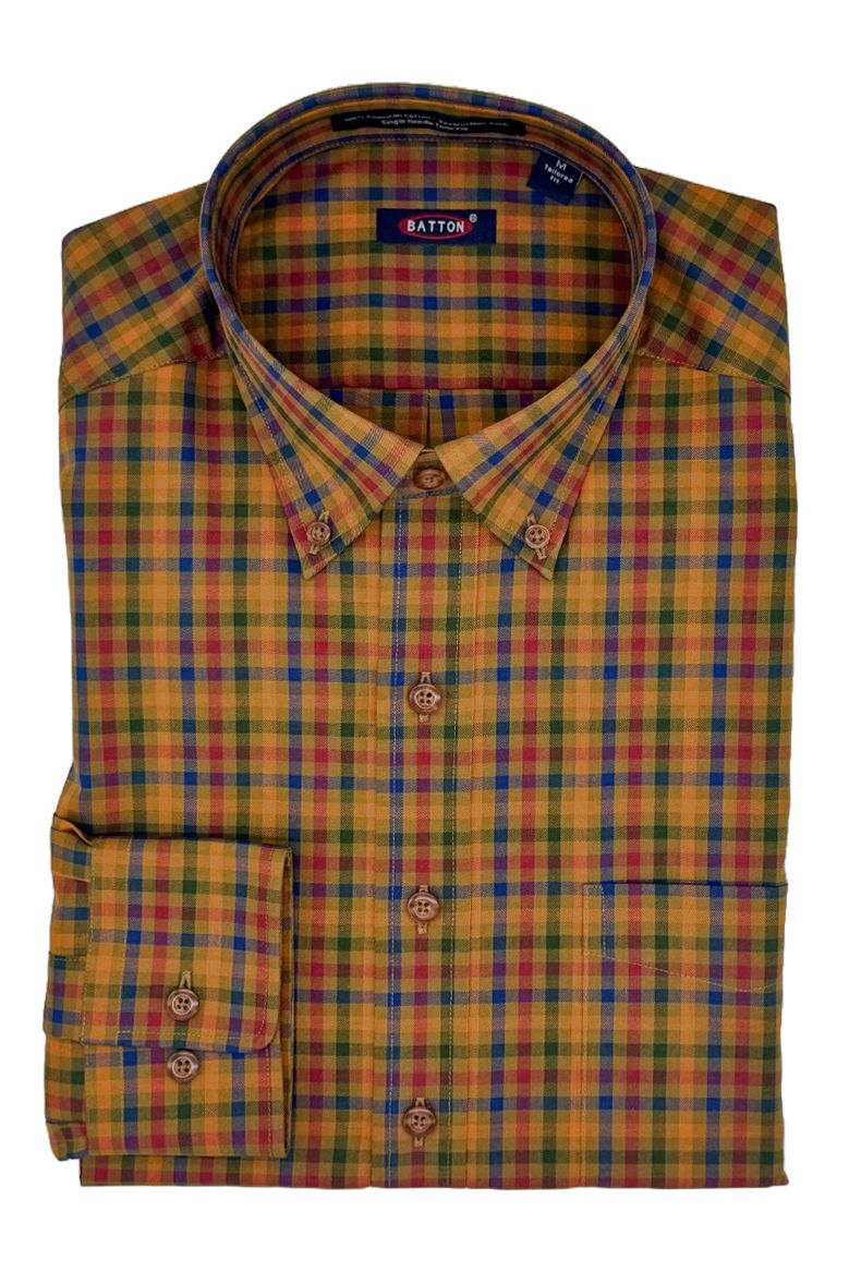 'Blaine' Fall Multi Plaid Long Sleeve Beyond Non-Iron® Cotton Sport Shirt (Choice of Fit) by Batton