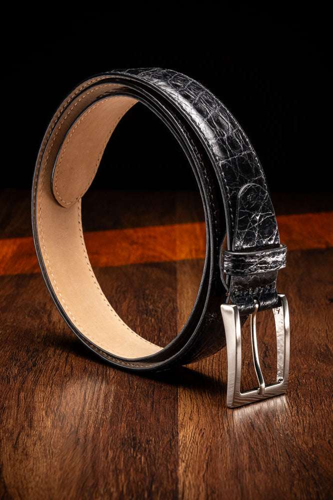 Caiman Crocodile Belt in Black by Zelli Italia