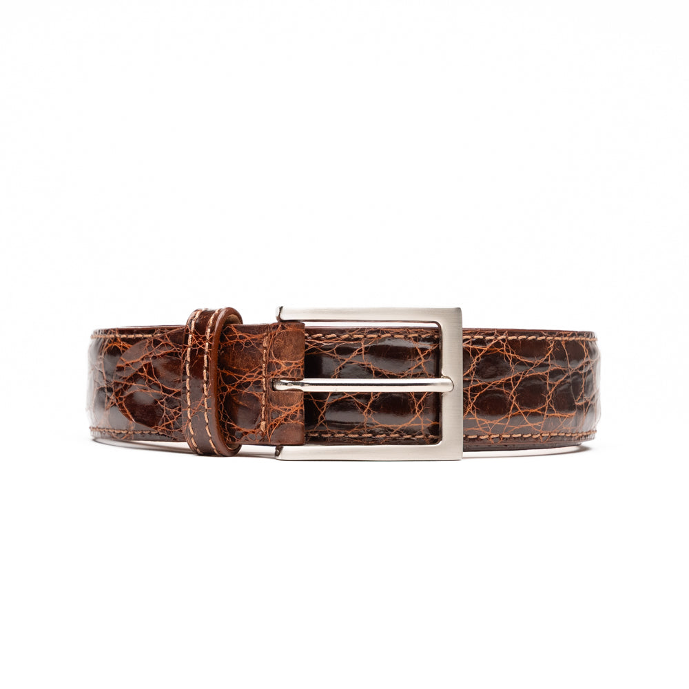 Caiman Crocodile Dress Belt in Cognac by Zelli Italia