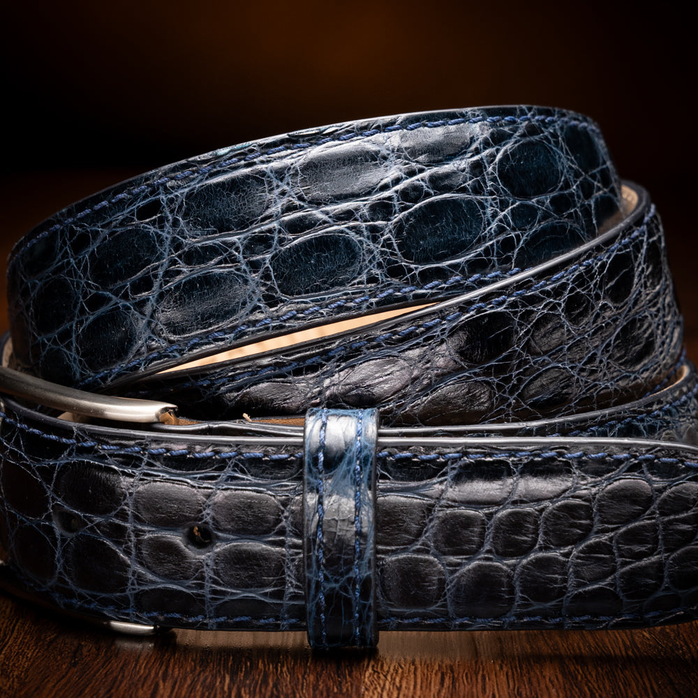 Certified Premium Crocodile Belt in Navy by Zelli Italia