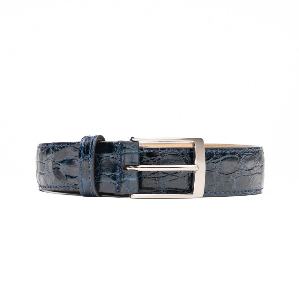 Certified Premium Crocodile Belt in Navy by Zelli Italia