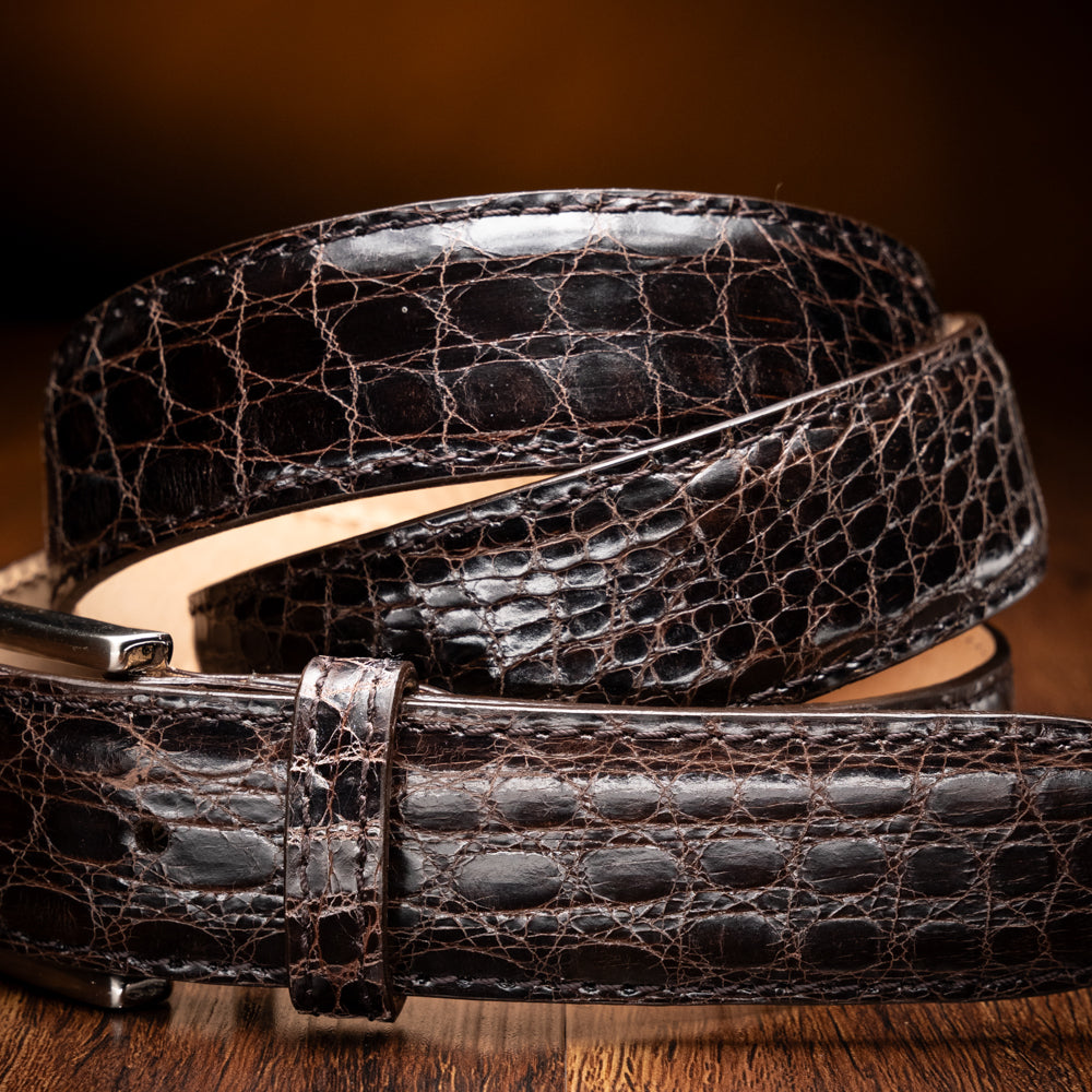 Caiman Crocodile Dress Belt in Nicotine by Zelli Italia