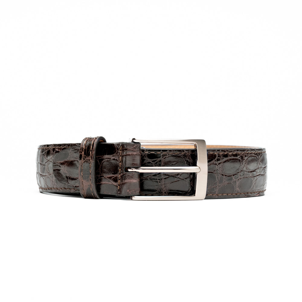 Caiman Crocodile Dress Belt in Nicotine by Zelli Italia