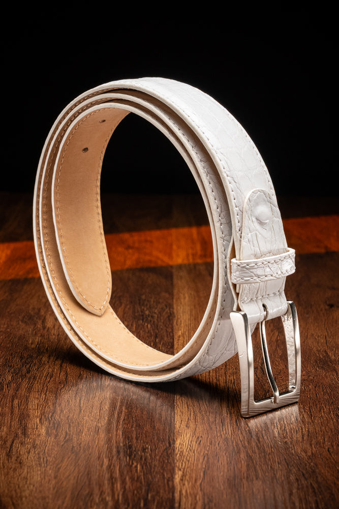 Certified Premium Crocodile Belt in White by Zelli Italia
