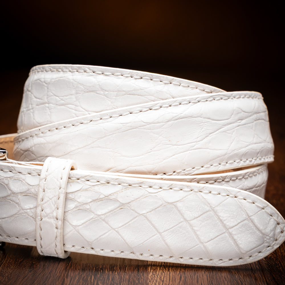 Certified Premium Crocodile Belt in White by Zelli Italia