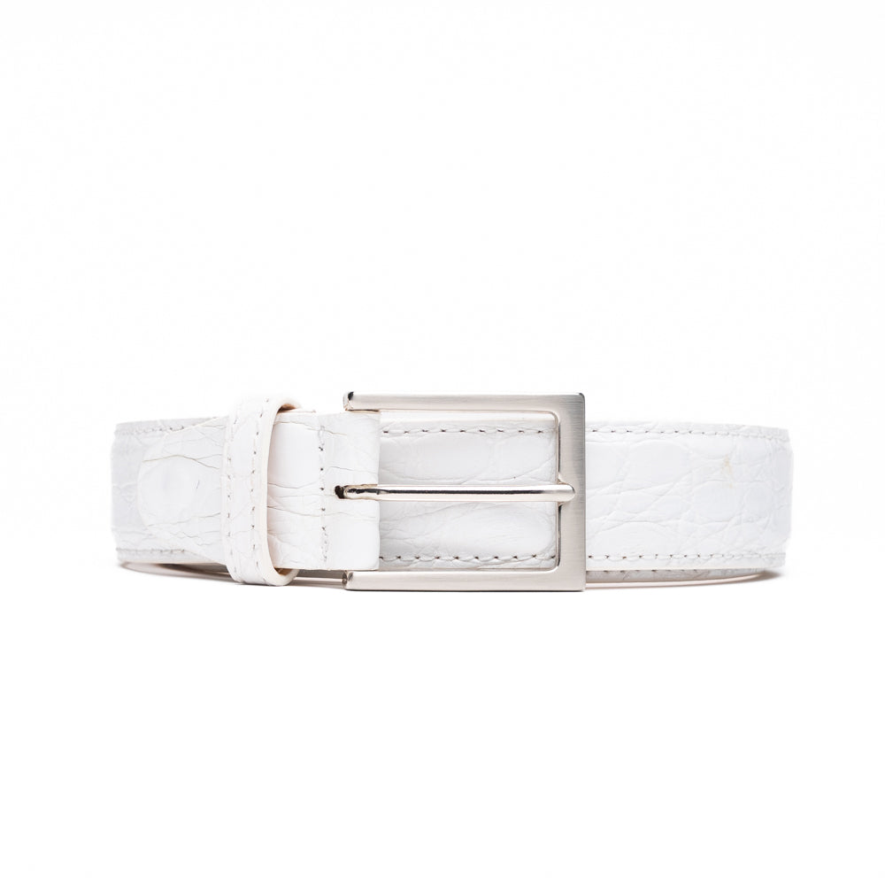 Certified Premium Crocodile Belt in White by Zelli Italia