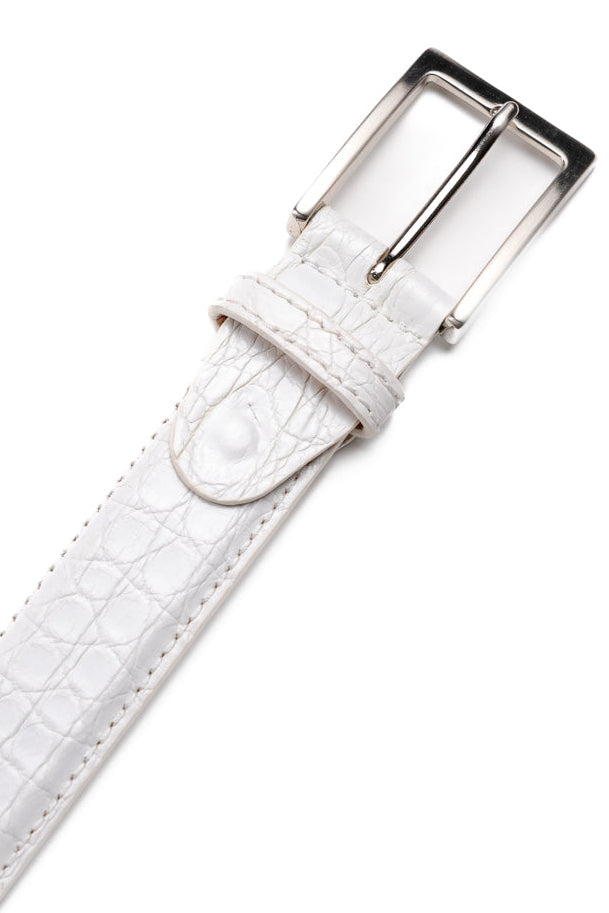 Certified Premium Crocodile Belt in White by Zelli Italia