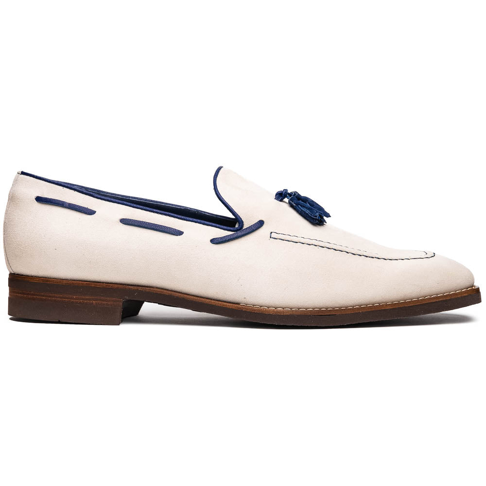 Carmen Sueded Goatskin & Crocodile Tassel Loafer in Sand by Zelli Italia