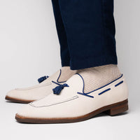 Carmen Sueded Goatskin & Crocodile Tassel Loafer in Sand by Zelli Italia