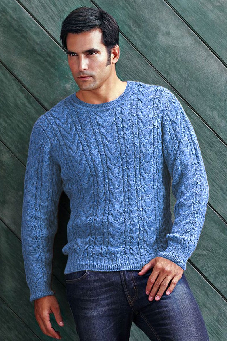 Baby Alpaca Cable Knit Crew Neck Sweater (Choice of Colors) by Peru Unlimited