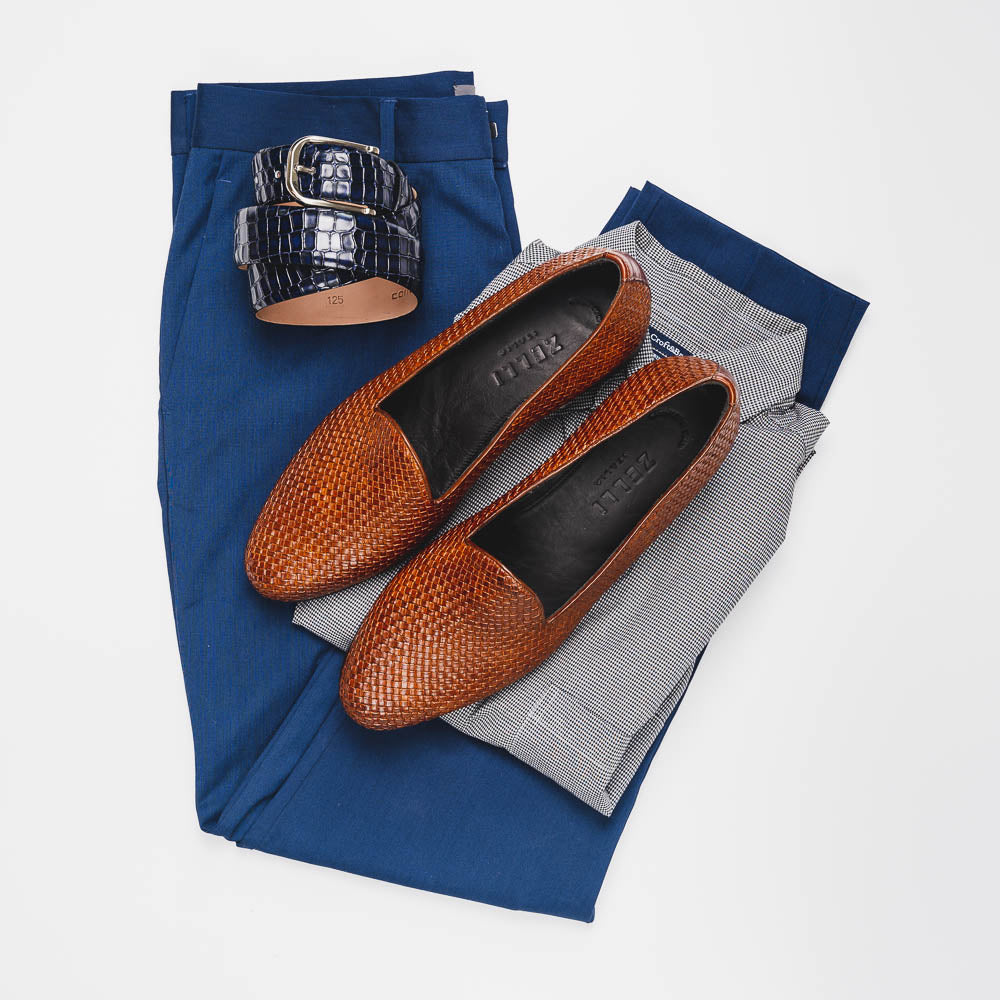 Cestino Basketweave Italian Calfskin Loafer in Cognac by Zelli Italia