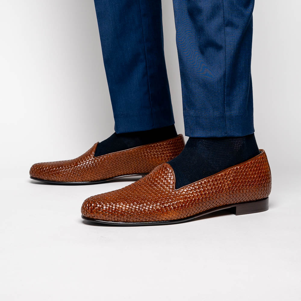 Cestino Basketweave Italian Calfskin Loafer in Cognac by Zelli Italia