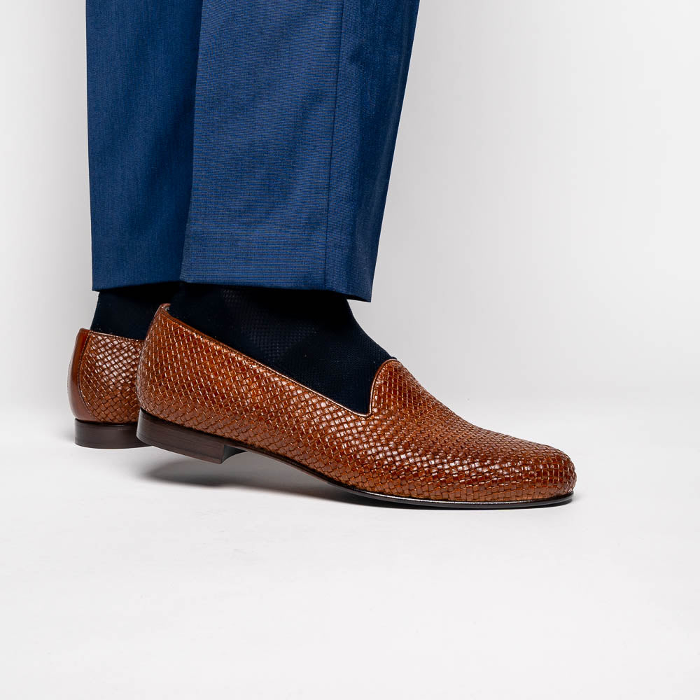 Cestino Basketweave Italian Calfskin Loafer in Cognac by Zelli Italia
