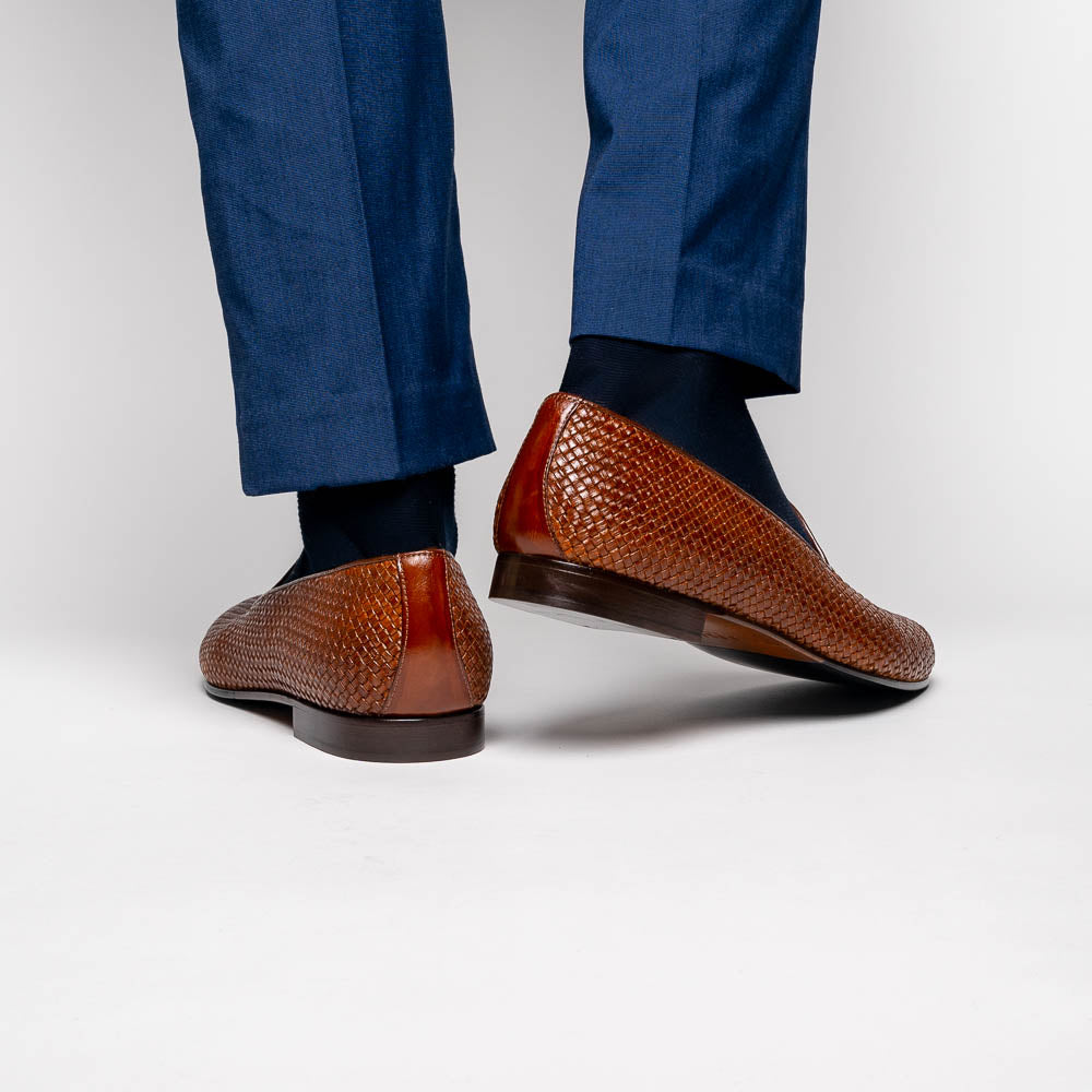 Cestino Basketweave Italian Calfskin Loafer in Cognac by Zelli Italia