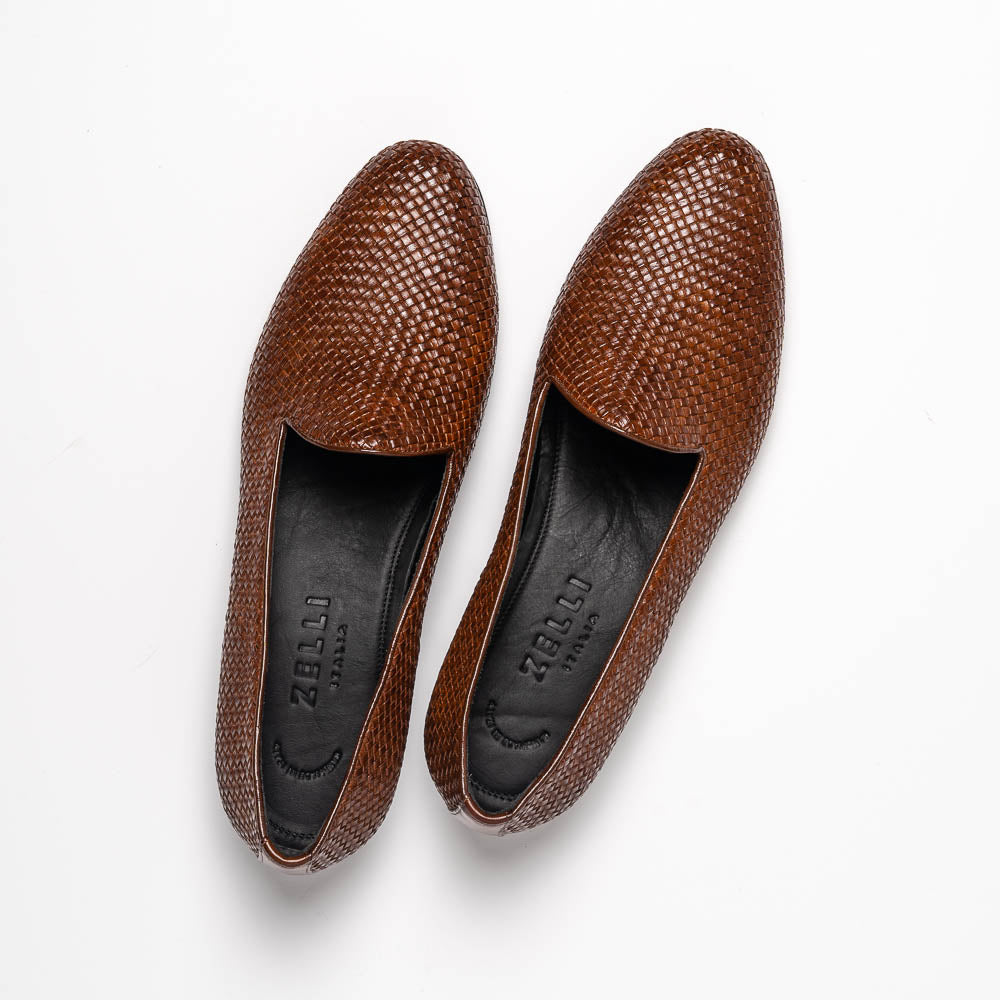 Cestino Basketweave Italian Calfskin Loafer in Cognac by Zelli Italia