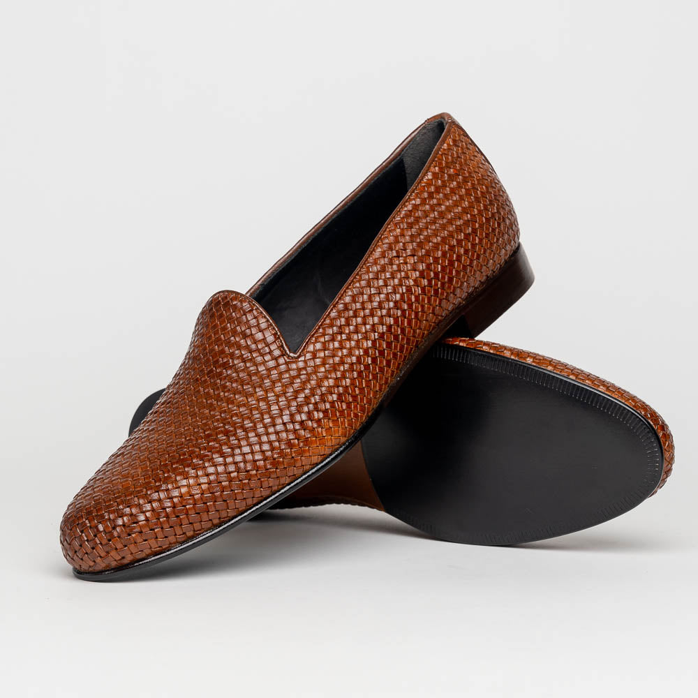 Cestino Basketweave Italian Calfskin Loafer in Cognac by Zelli Italia