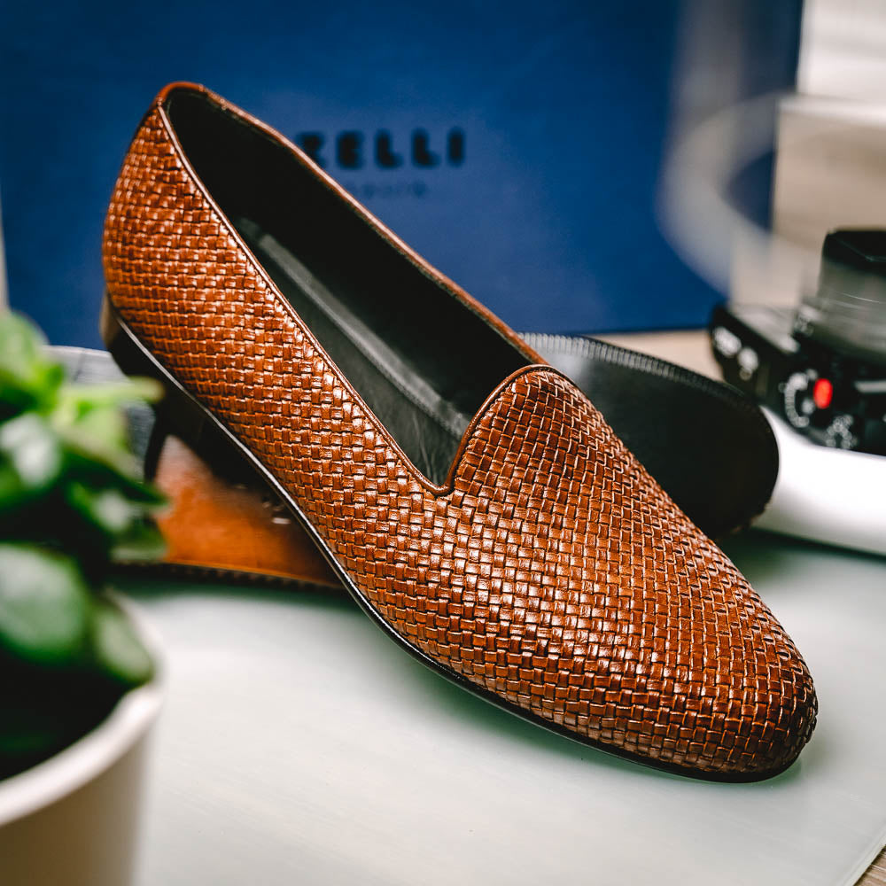 Cestino Basketweave Italian Calfskin Loafer in Cognac by Zelli Italia