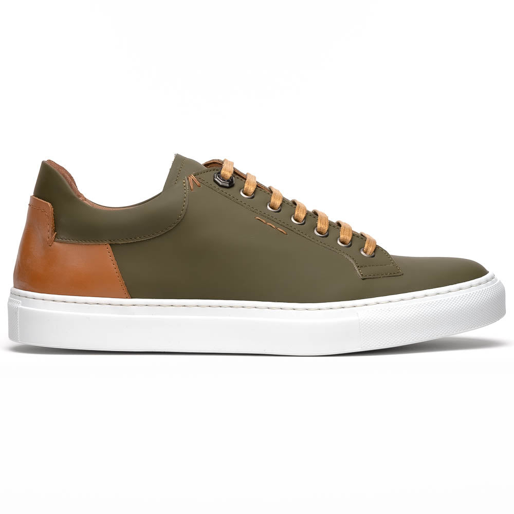 Diaz Matte Finish Rubberized Calfskin Sneaker in Olive by Zelli Italia