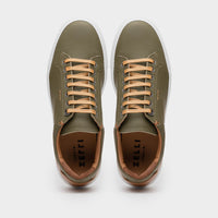 Diaz Matte Finish Rubberized Calfskin Sneaker in Olive by Zelli Italia