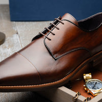 Enzo Italian Calfskin Cap Toe Lace Up in Chestnut by Zelli Italia