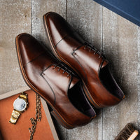 Enzo Italian Calfskin Cap Toe Lace Up in Chestnut by Zelli Italia