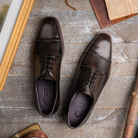 Enzo Italian Calfskin Cap Toe Lace Up in Burnished Black by Zelli Italia