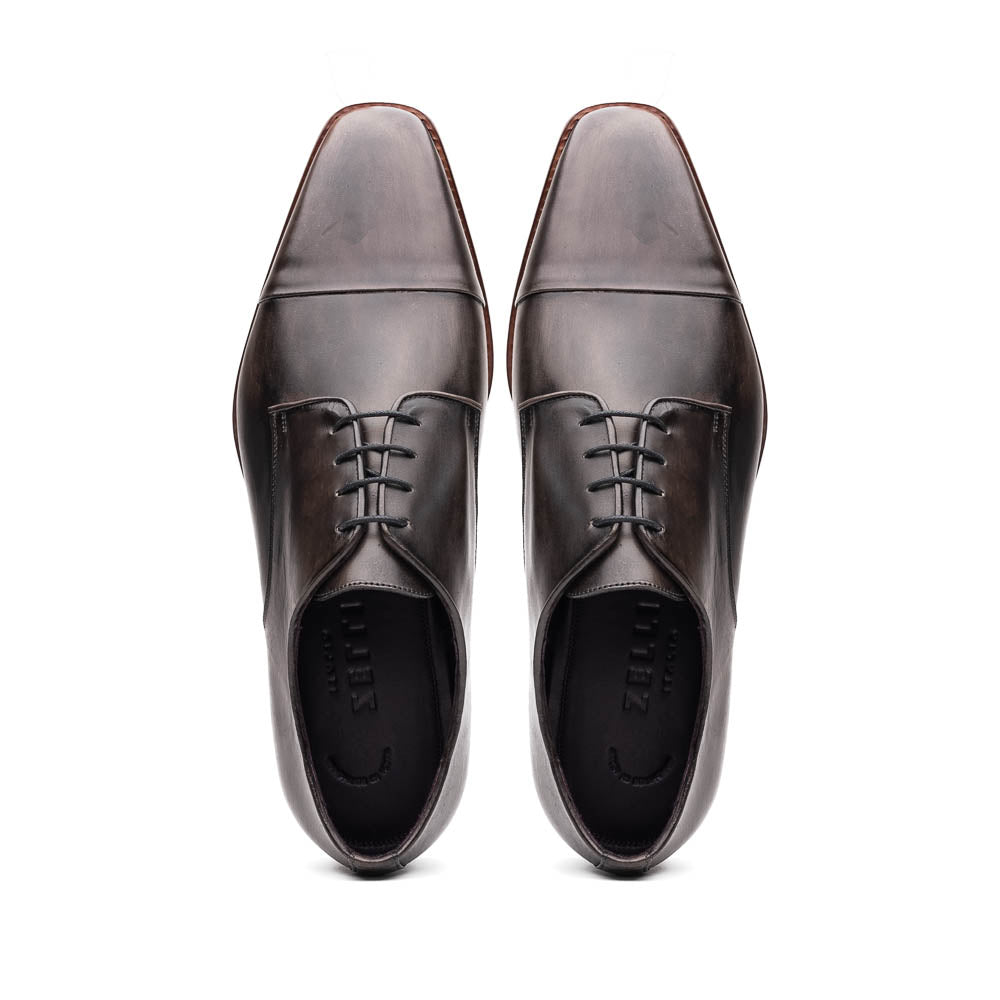 Enzo Italian Calfskin Cap Toe Lace Up in Burnished Black by Zelli Italia