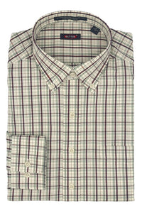 'Ewan' Winter White, Brown, and Sage Plaid Long Sleeve Beyond Non-Iron® Cotton Sport Shirt by Batton