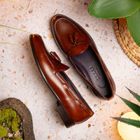 Franco Handfinished Italian Calfskin Tassel Loafer in Cognac by Zelli Italia