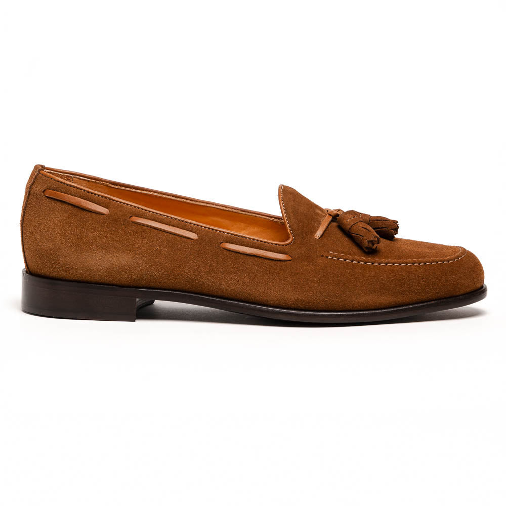 Franco Sueded Italian Calfskin Tassel Loafer in Tobacco by Zelli Italia